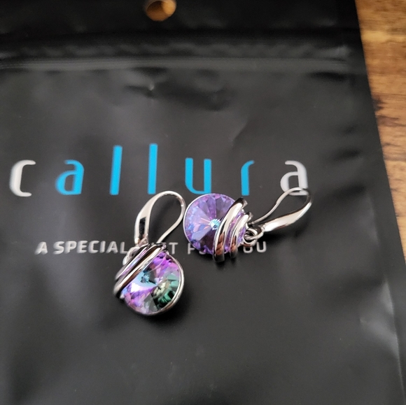 Callura Vitrail Light Wrapped Drop Earrings W Swarovski Crystals,Purple/Blue, 1" - Picture 14 of 16